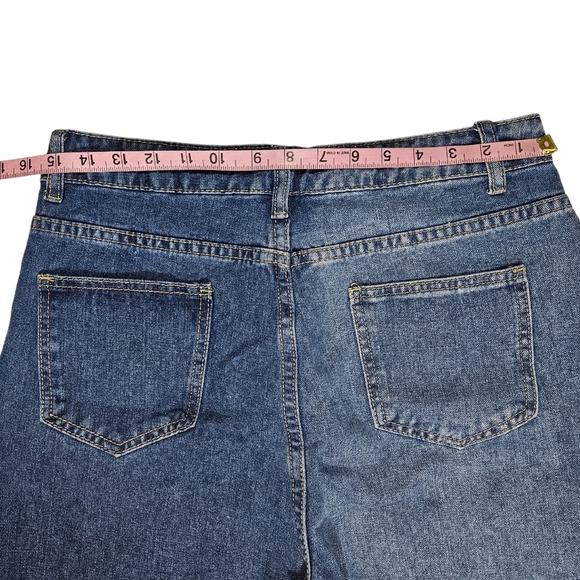 Paisley Print Patchwork Jeans Size Large Raw Hem Colorblock Denim Straight Leg - Picture 14 of 16
